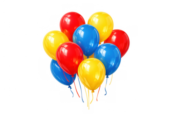 Bright primary color balloons floating, celebrating happy events, birthdays, parties, holidays, festivals, joy