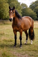Fototapeta premium Horse Standing on Green Grass