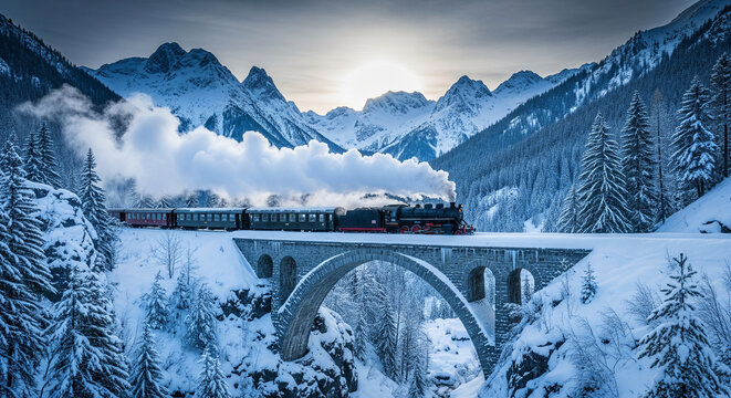 train on a snowy bridge