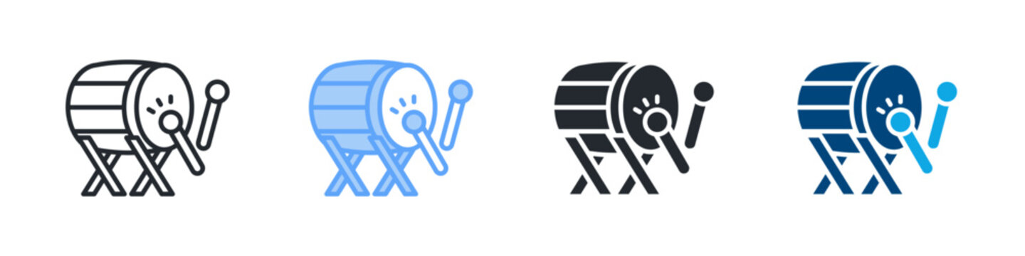Drum Icon Set Multiple Style. Designed In Outline, Blue, Glyph, Dual Tone