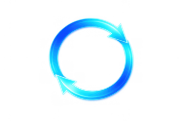 Blue glossy circular arrows forming a cycle, symbolizing refresh, update, reload, loop, and continuous process