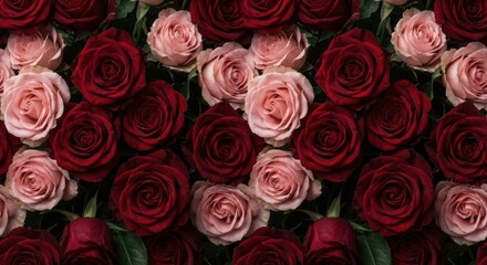 Natural fresh red roses flowers pattern wallpaper. top view, Red rose flower wall background.