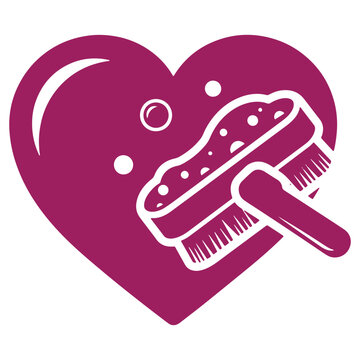 Purple Heart Shaped Illustration with Toothbrush and Toothpaste Symbolizing Oral Care and Dental Hygiene