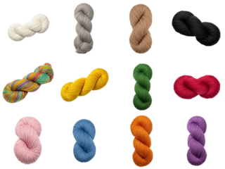 Colorful skeins of yarn in various textures and shades for knitting and crafting projects
