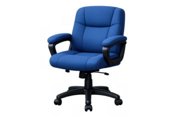 Executive swivel chair in blue, offering comfortable padded seating, armrests, and rolling casters for a modern office
