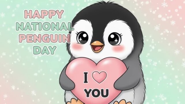 Adorable penguin celebrating love with heartfelt message for national penguin day