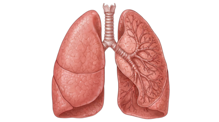 Human lungs in detailed anatomical illustration with red color and soft lighting for medical education