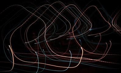 Abstract linear composition. Photography, selective focus, long exposure, dynamic movement. Light lines. Texture. Background. Cover. Wrapper. Wallpaper.