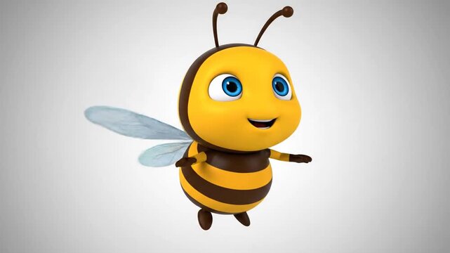 Animated cartoon bee yellow and brown insect character on white backdrop