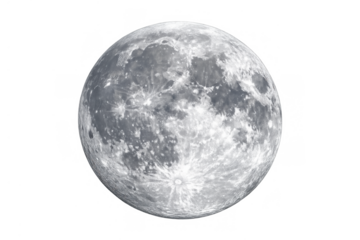 Full moon showing detailed lunar surface craters, exploration, space science, and astronomy on transparent background