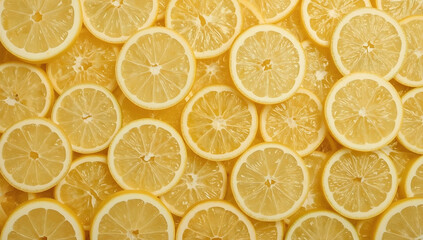 Circular lemon slices forming a vibrant citrus pattern. Perfect for summer designs, food backgrounds, fruitthemed projects, and refreshing concepts.