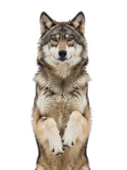 Gray Wolf Standing Upright on White Background