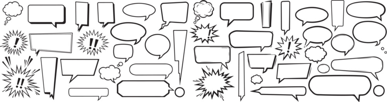  Speech bubble doodle collection. Hand drawn comic dialog balloons and call-out shapes  vector eps
