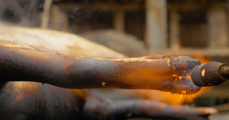 Witness the detailed steps involved in slaughtering a domestic pig in a village, highlighting the traditional methods used for preparing homemade pork.