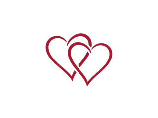 Two red hearts linked together on white background love symbol