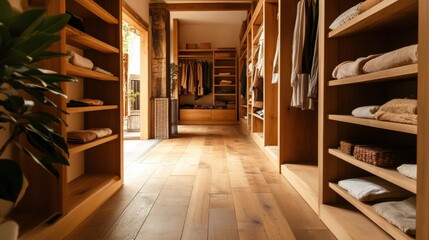 Obraz premium A minimalist wardrobe with neatly organized items and no clutter.