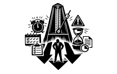 Time management challenges: icons of deadlines and pressure