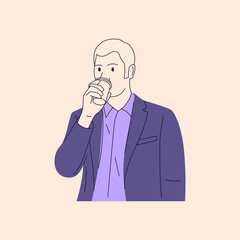 Simple Colorful Line Art Man Drinking Coffee Vector Illustration for Cafe, Lifestyle, Social Media, and Branding Design