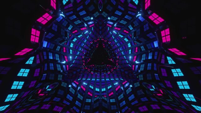 4k Seamless VJ loop with glowing neon spiral tunnel for concert stage screens and club events