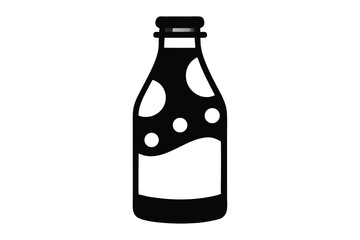 Minimalist Black and White Milk Bottle Silhouette Isolated on White Background for Dairy Branding and Graphic Design