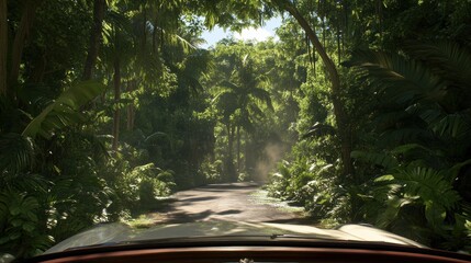 A lush tropical land filled with dense forests and exotic wildlife.