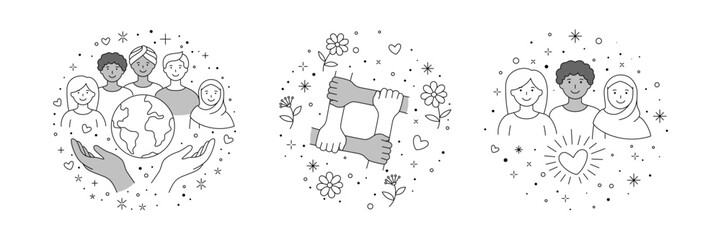 Minimal Line Art Illustrations of Diversity and Unity for Zero Discrimination Day