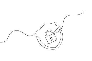 Obraz premium Minimalist shield icon for security and safety concept continuous line art vector illustration
