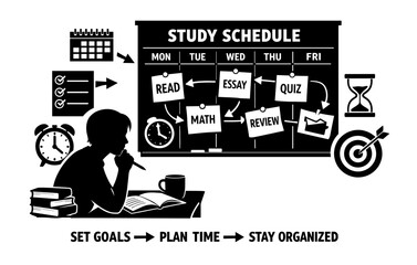 Study schedule strategy for academic success with time management tools