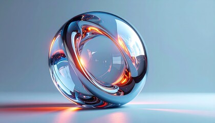 Futuristic AI core made of glass and liquid metal on solid background 3D render.
