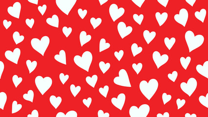 Abstract seamless pattern with white hearts on red background.