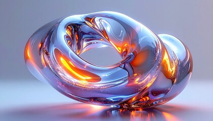 Futuristic AI core made of glass and liquid metal on solid background 3D render.