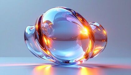 Futuristic AI core made of glass and liquid metal on solid background 3D render.