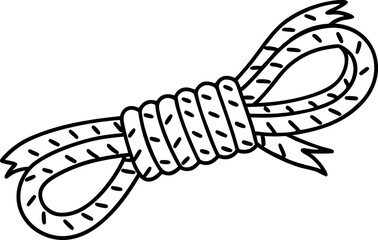 coiled rope illustration twisted fiber rope loop, knotted bundle, maritime and outdoor equipment drawing