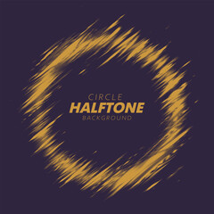 Abstract vector torn halftone fluid circle frame. Scratched dotted pop art wavy dynamic ring.