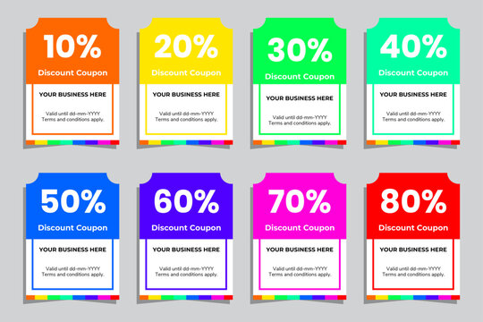 Set of discount coupons and sale gift vouchers with offer tags and promo code labels, Editable AI file