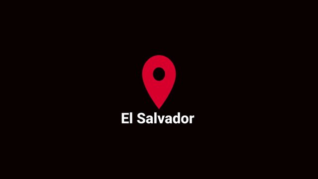 Abstract El Salvador map location pin animation. Country location pin pointer icon animated on black background, GPS location tracking animation. 4K video	
