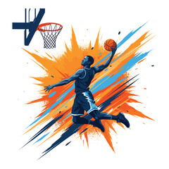 Basketball player dunking silhouette with colorful grunge splash. Energetic sports vector illustration. © DesignIMT