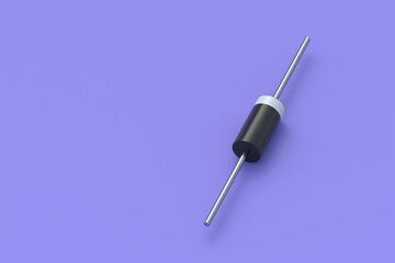 Rectifier diode on purple background. Electronic component. Copy space. 3d render