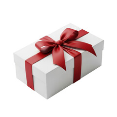 White gift box with red bow isolated on transparent background