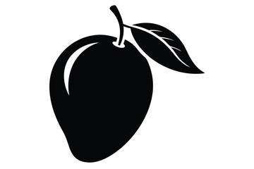 Black and White Mango Fruit Silhouette Vector with Leaves, tropical botanical illustration for food and beverage icons. © kanchanrani