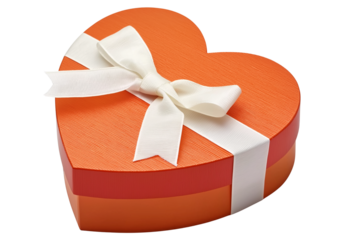 Orange Heart Shaped Gift Box with White Ribbon graphic isolated on a transparent background