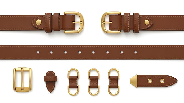 Pure lather belt with gold buckle and interchangeable strap ends