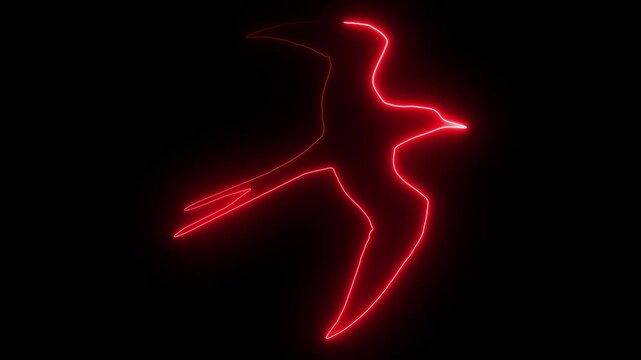 Self drawing animation one continuous line draw, logo, flying bird, swallow , neon purple luminous sign. animation, abstract, animal, animated logo, 
