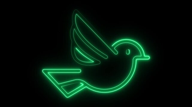 Blue neon bird silhouette on black background light 4k video. bird, botanical, branding,