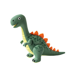 Fototapeta premium Friendly green dinosaur with orange spikes on back standing alone