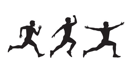 Silhouette of Running Man in Dynamic Motion with Black Color on White Background for Fitness Illustration