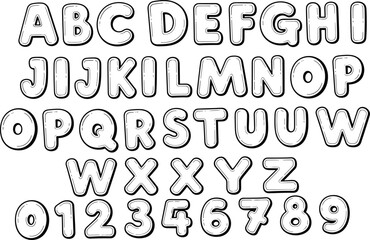 Hand-drawn chalkboard style alphabet set with uppercase letters and numbers from zero to nine on white.Print © MstLinaAkter