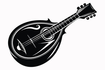Obraz premium Iconic Mandolin Silhouette Drawing, Solid Black Graphic Element for Musical Instrument Identification