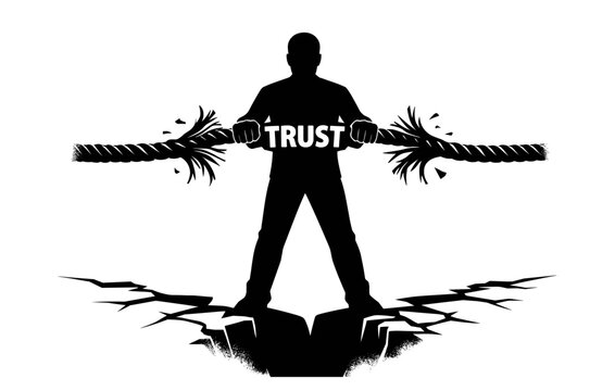 Silhouette of person holding frayed rope representing trust tension