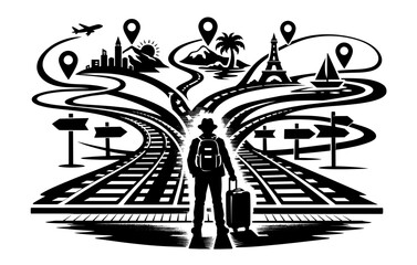 Exploring adventure: man with suitcase contemplating travel destinations